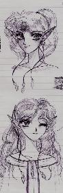Februar 02, Skizzen zweier spitzohriger Mdchen