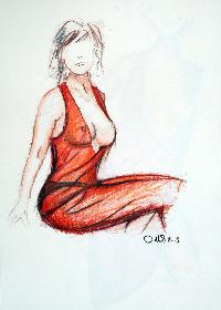 Frau in rotem Kleid II, sitzend