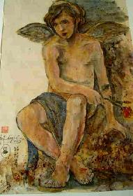 Jugendlicher Engel mit Rose