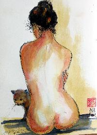 R�ckenakt mit Katze