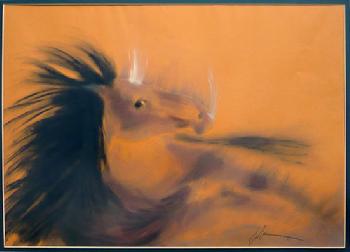 araberstute beim w�lzen /Pastell / �2003