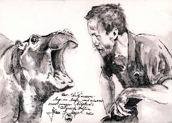 Tierpfleger mit jungem Nilpferd Zoo Berlin