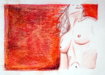 Lady Red I, 2004, lkreide und Pastell auf Papier
