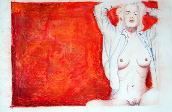 Lady Red II, 2004, lkreide und Pastell auf Papier