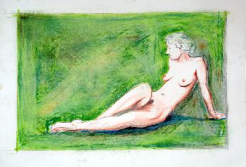Lady Green I, 2004, lkreide und Pastell auf Papier