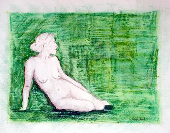 Lady Green II, 2004, lkreide und Pastell auf Papier