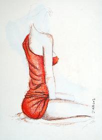 Frau in rotem Kleid III, sitzend